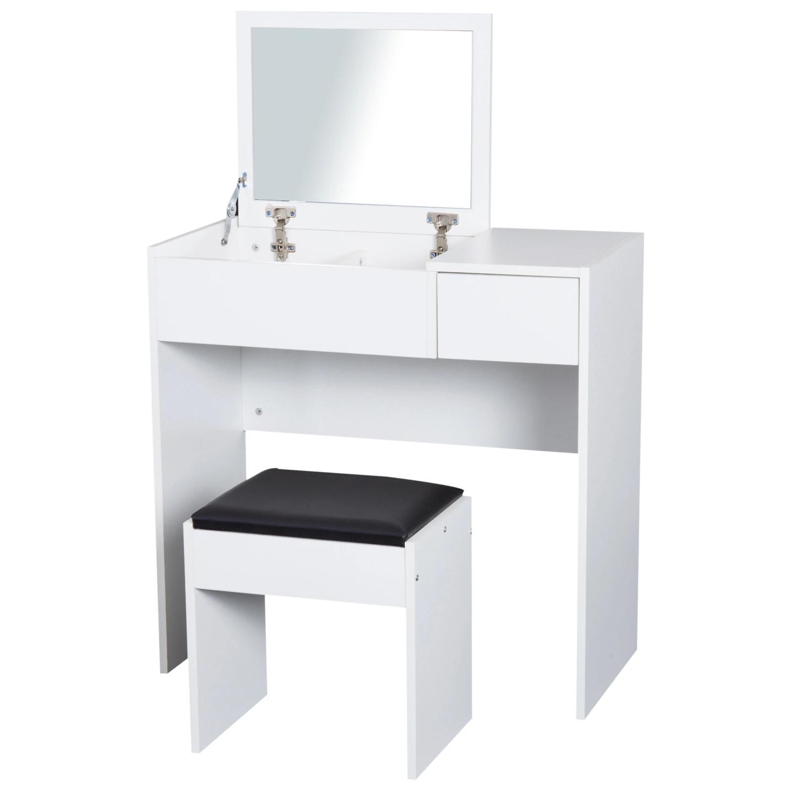 Toucador de Maquilhagem com Branco e Tampa Dobrável Mesa de Maquilhagem com Compartimentos e Gaveta 80x40x79cm Branco