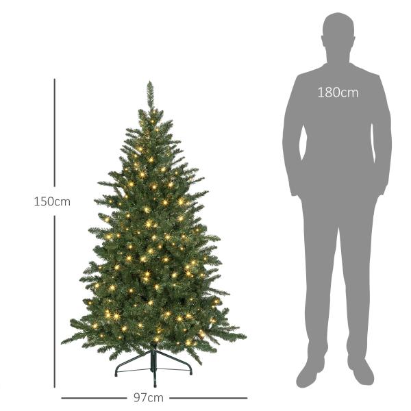 Árvore de Natal Artificial 150 cm com 220 Luzes LED 588 Ramos Árvore Natalina para Interior Verde