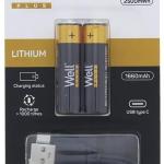 Blister 2x Pilhas AA (R6) 1.5V 2500mWh c/ Carregamento USB - C - WELL