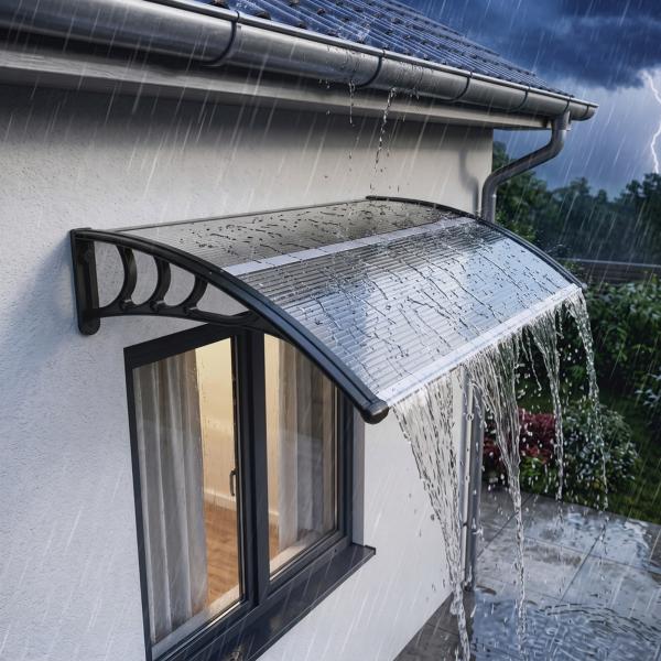Marquise de Proteção 75x100 cm para Portas e Janelas contra Sol e Chuva com Suporte de Liga de Alumínio Transparente e Preto