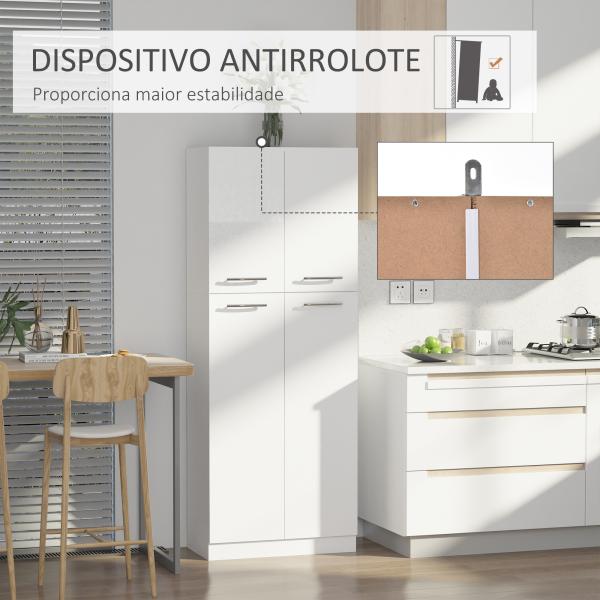 Armário de Arrumação Armário Multiusos com 5 Prateleiras Ajustáveis Móvel Auxiliar para Cozinha Sala Dormitório 59x31x155 cm Branco