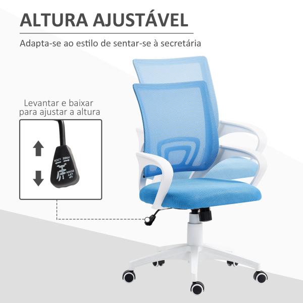 Cadeira de Escritório de Malha Giratória com Altura Ajustável Função Basculante e Apoio para os Braços 57x55x89 - 109 cm Azul