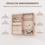 Espelho Joalheiro de Parede Armário para Jóias com Fechadura e Vários Compartimentos para Colares Anéis Pulseiras Rosa e Bege