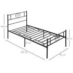 Estrutura de Cama Individual de Metal 31cm para Colchão 90x190cm com Cabeceira com Forma de Coração Estrutura de Cama com Espaço em Baixo de Armazenamento 95x196x100cm Preto