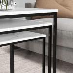 Conjunto de 3 Mesas Auxiliares para Sala de Estar com Efeito Mármore e Estrutura de Aço Estilo Moderno Branco e Preto