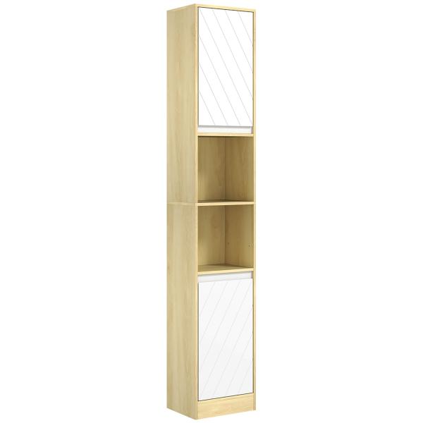 Coluna Casa de Banho com 2 Prateleiras Abertas Armário Alto para Casa de Banho 30x24x170 cm Madeira e Branco