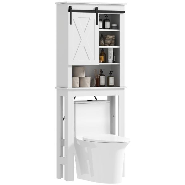 Móvel sobre Sanita com Porta de Correr Estilo Celeiro e 6 Compartimentos Móvel Casa de Banho Rústico 67x25x172 cm Branco