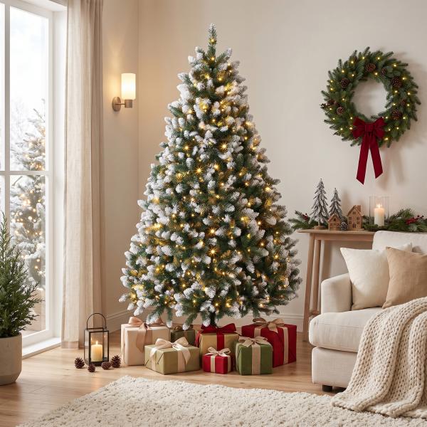 Árvore de Natal 180 cm com 350 Luzes LED, 11 Modos, Comando à Distância, 1020 Pontas, Base Metálica Dobrável, Verde