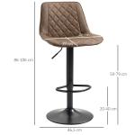 Conjunto de Bancos de Bar Estofados em PU Bancos Altos de Sala de Jantar com Altura Ajustável Assento Giratório e Apoio para os Pés Carga Máxima 120kg 46,5x51x86 - 106cm Marrom
