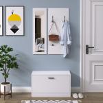 Móvel Cabide de Entrada de 3 Peças Armário de Entrada com Cabide Espelho e Sapateira 80x27x46,5cm Branco