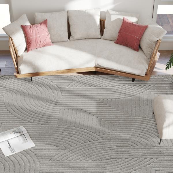 Tapete Sala de Estar 160x230 cm Tapete Pelo Curto Estilo Moderno Base Antiderrapante Tecida à Máquina Cinzento