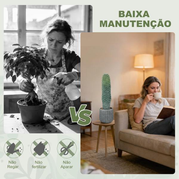 Cacto Artificial 66 cm, Planta Artificial Decorativa com Vaso para Decoração de Interiores Verde