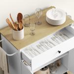Ilha de Cozinha com Rodas com Lateral Dobrável Gaveta Suporte para Temperos e Prateleira Ajustável 106x42x87 cm Branco e Carvalho
