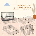 Recinto para Pequenos Animais DIY com 24 Painéis com Grade Metálica Recinto Modular para Coelhos Chinchilas 105x105x70cm