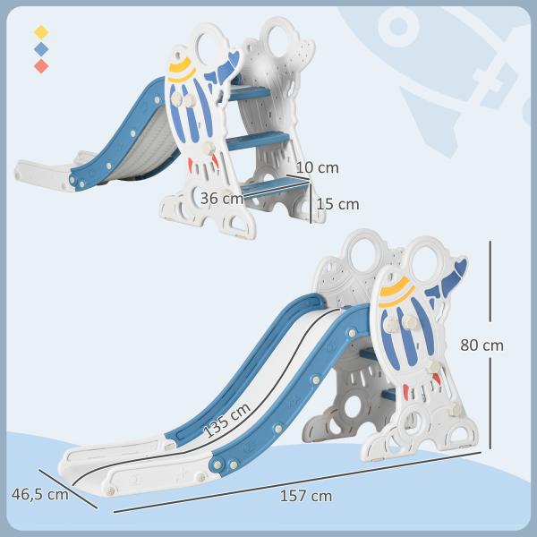 Escorregador para Crianças de 18 - 36 Meses com 3 Degraus Antiderrapantes 157x46,5x80 cm Azul