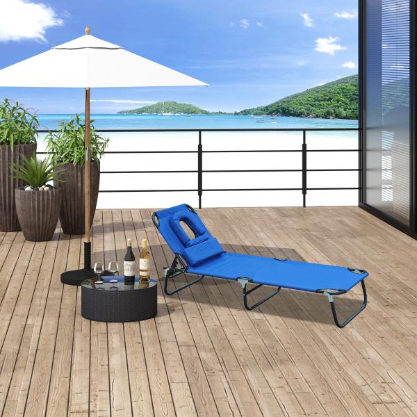 Espreguiçadeira Dobrável com Encosto Ajustável em 4 Posições Espreguiçadeira de Jardim com Almofada Estrutura de Aço Tecido Oxford para Acampamento Praia Terraço 190x56x28cm Azul