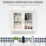 Armário Casa de Banho de Parede com 2 Portas de Vidro e Prateleira Móvel Suspenso de Casa de Banho 60x19,5x54cm Branco