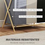 Cesto para Roupa Suja Dobrável com 3 Compartimentos Capacidade 129L com Estrutura de Bambu e Sacos Removíveis Multicolor