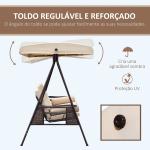 Banco Baloiço de Jardim de 3 Lugares com Teto 2 Almofadas Suporte para Bebidas e Estrutura de Metal para Terraço Balcão Exterior Carga Máxima 360kg 207x120,5x174cm Bege