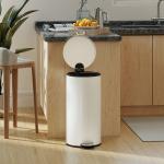 Balde do Lixo para Cozinha com Pedal 30L Cubo de Lixo Metálico com Tampa de Fecho Suave e Balde Removível 36x30x60,5 cm Creme