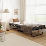 Cama Dobrável 200x75x42,5 cm Cama de Campismo Portátil com Colchão Individual Rodas e Freios Carga Máxima 150 kg para Dormitórios Branco