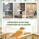 Comedouro para Pássaros em Pé Ø60x138 cm com 4 Rodas 2 Recipientes de Aço Inoxidável e 2 Poleiros Branco