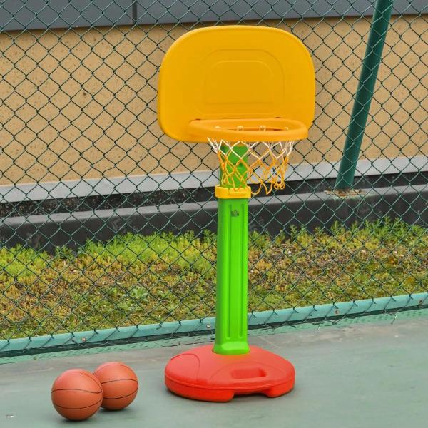 Tabela de Basquetebol Infantil para Crianças acima de 3 anos Altura Ajustável 2 Bolas e Inflador 52,5x44x120 - 160cm Amarelo Verde Vermelho
