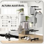 Estendal Vertical Dobrável de 4 Níveis com 6 Rodas 2 Laterais Dobráveis Prateleiras Ajustáveis 142x55x172cm Preto