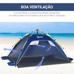 Tenda de Praia Dobrável Tenda de Campismo Pop - up para 1 - 2 Pessoas com Bolsa de Transporte 220x173x120 cm Azul Escuro