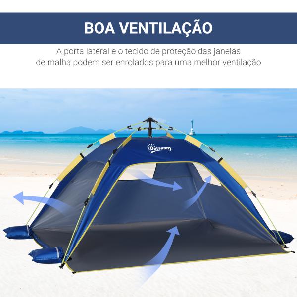 Tenda de Praia Dobrável Tenda de Campismo Pop - up para 1 - 2 Pessoas com Bolsa de Transporte 220x173x120 cm Azul Escuro
