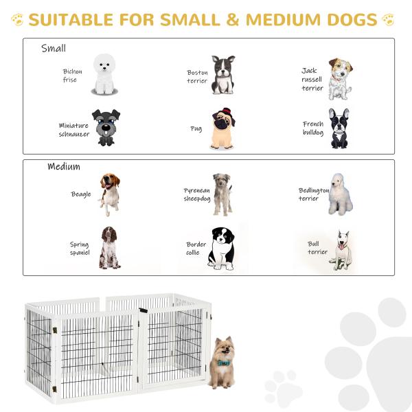 Barreira de Segurança para Cães de Madeira Dobrável para Cães Pequenos e Médios com 6 Painéis 432x36x70 cm Branco