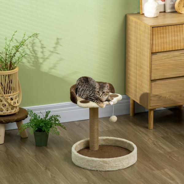 Arranhador para Gato com 2 Camas Poste de Juta Brinquedo Pendurado Ø41x44 cm Marrom