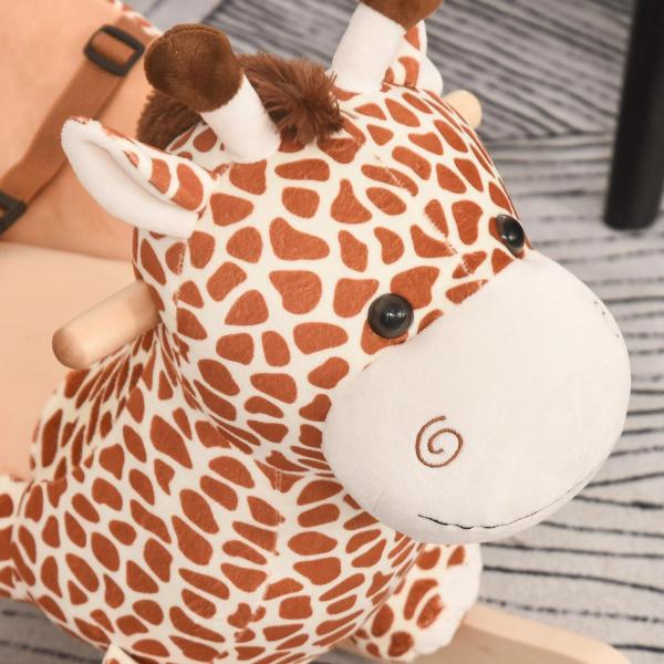 Baloiço para Crianças em Madeira com 32 Canções Cinturão de Segurança Girafa de Pelúcia 60x33x45 cm Marrom Claro