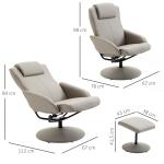 Poltrona Relax Reclinável até 145° com Banco de Apoio para os Pés Poltrona Giratória 360° Estofada em PU e Estrutura de Aço 78x67x98cm Cinza