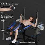 Banco de Musculação com Encosto Ajustável e Suporte para Barras Regulável para Treino em Casa Ginásio 175x139x127 cm Preto e Azul