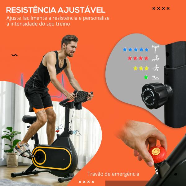 Bicicleta Estática com Ecrã LCD Assento e Guiador Ajustáveis Volante 4 kg e Porta Garrafa 93x48,5x102 - 112 cm Preto