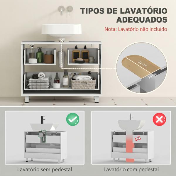 Móvel para Lavatório Pousar com 2 Gavetas para Lavatório sem Pedestal 80x30x60 cm Branco