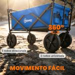 Carrinho de Transporte Dobrável com Toldo Removível e Alça Ajustável Capacidade 100 kg para Campismo 97x52x105 cm Azul