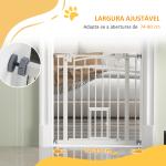 Barreira de Segurança para Cães 74 - 80 cm Porta de Segurança para Animais com Montagem a Pressão e Duplo Bloqueio Branco