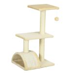 Arranhador para Gatos Médio de 3 Níveis com Postes de Sisal Placa para Arranhar e Bola Suspensa 40x35x72 cm Creme