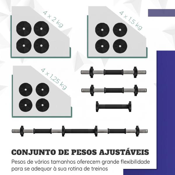Kit de Halteres 20kg 2 em 1 com Barra de Pesos Pega Antiderrapante para Treino de Força Preto Verde