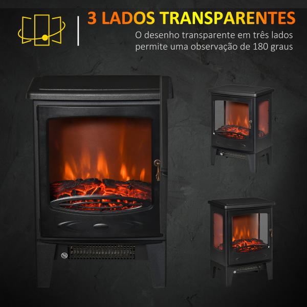 Lareira Elétrica 900W/1800W com Temperatura Ajustável e Proteção Sobreaquecimento para 20 - 25 ㎡ 39x26x54,8 cm Preto
