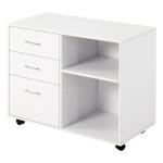 Armário de Escritório para Impressora Multifuncional com 3 Gavetas Prateleira Ajustável e Rodas 80x40x65cm Branco