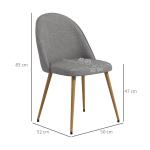 Conjunto de 2 Cadeiras Sala de Jantar Estofadas em Tecido de Linho com Pés de Aço 50x52x83 cm Cinza e Madeira