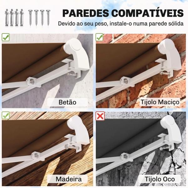 Toldo Manual Retrátil com Manivela 295x245cm Toldo Enrolável para Janela Portas Balcão Terraço Exterior Café