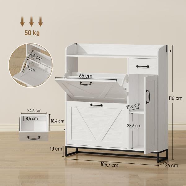 Sapateira Estreito com 2 Compartimentos Rebatíveis Prateleiras Ajustáveis para 12 Pares para Espaços Pequenos 106,7x26x116cm Branco