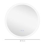 Espelho Casa de Banho Redondo com Luzes LED 70x70 cm Função Antiembaciamento 3 Luzes Função de Memória e Interruptor Tátil Prata