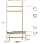 Móvel Cabide de Entrada com Sapateira 10 Ganchos Barra Superior e Compartimento 73,5x34x171 cm Madeira e Cinza
