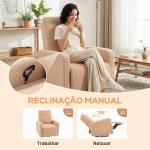 Poltrona Relax Reclinável Manual Poltrona Relax de Borreguito com Função de Baloiço 360° Reclinável até 135º 76x94x100 cm Marrom Claro
