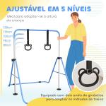 Barra de Ginástica para Crianças com Altura Ajustável em 5 Níveis Anéis e Dobrável 148x105x88 - 128 cm Azul
